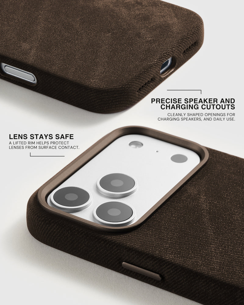 DENIM PHONE CASE — BROWN