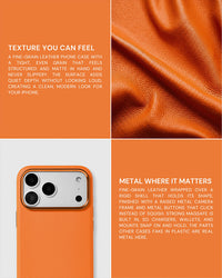 BEZEL LEATHER PHONE CASE — ORANGE