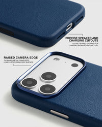 BEZEL LEATHER PHONE CASE — NAVY