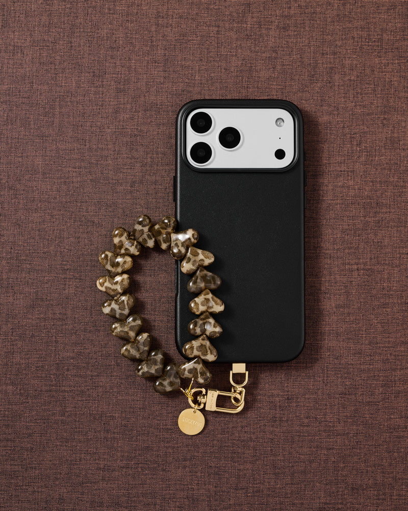 SMOKE LEOPARD HEART PHONE STRAP