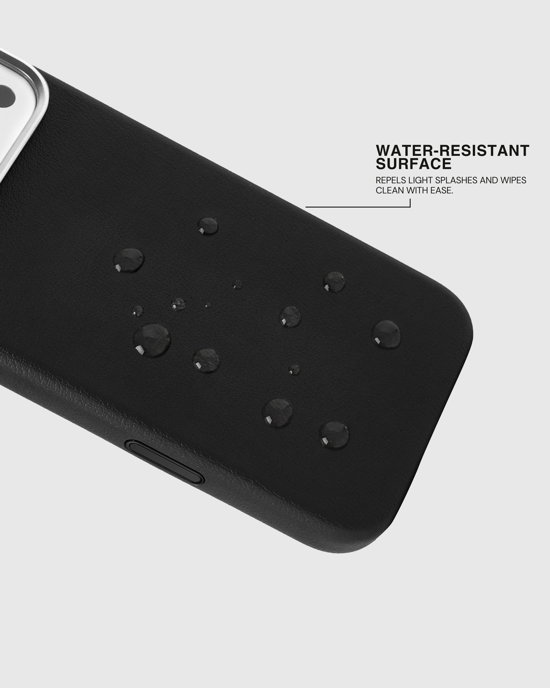 BEZEL LEATHER PHONE CASE — BLACK