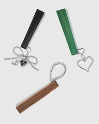 Three all-bamboo folding hand fan colors with different silver-plated charms