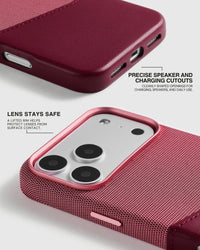 Rated 4.9★ — Red wallet iPhone case with a raised 0.3mm metal camera frame and precise cutouts