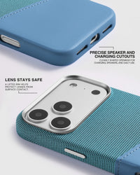 Rated 4.9★ — Sky Blue wallet iPhone case with a raised 0.3mm metal camera frame and precise cutouts