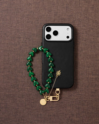 EMERALD CLOVER HEART PHONE STRAP