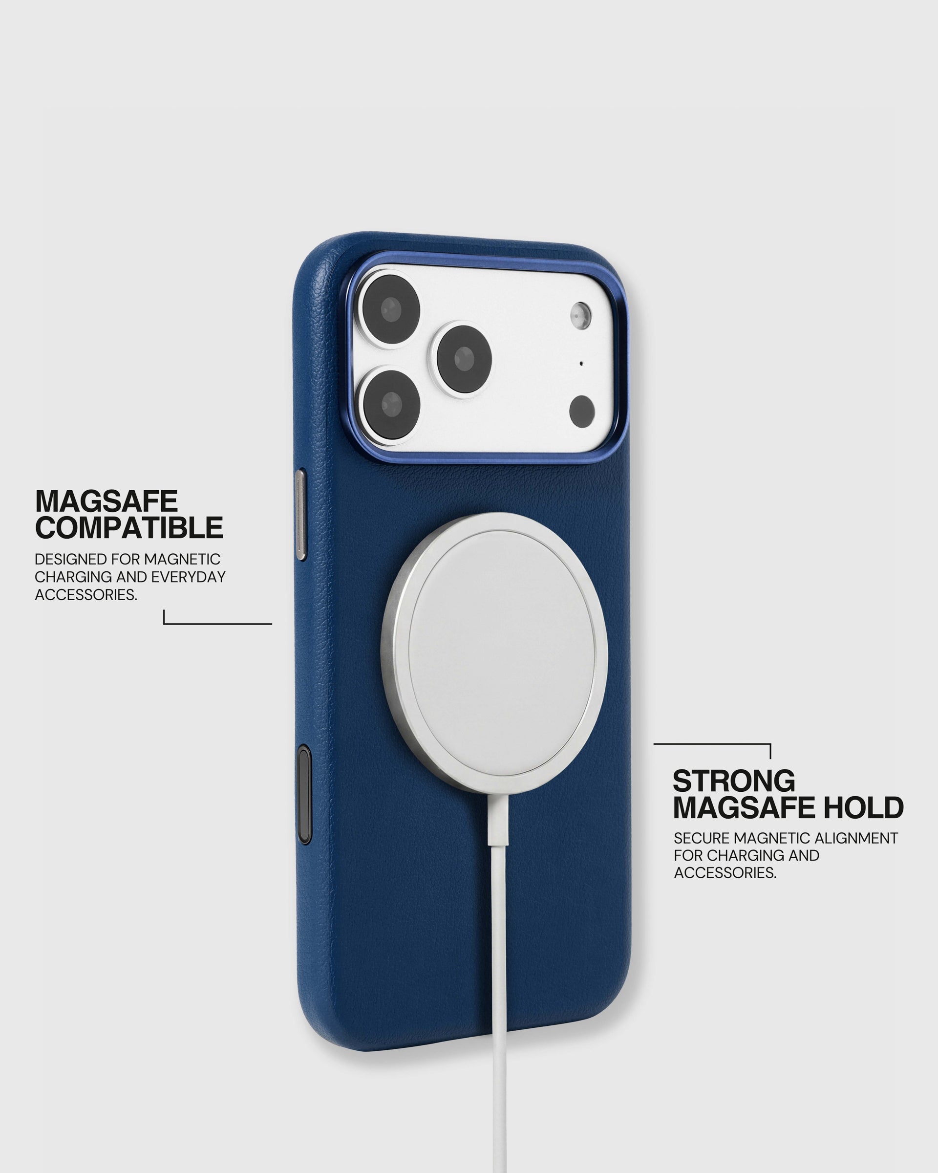 BEZEL LEATHER PHONE CASE — NAVY