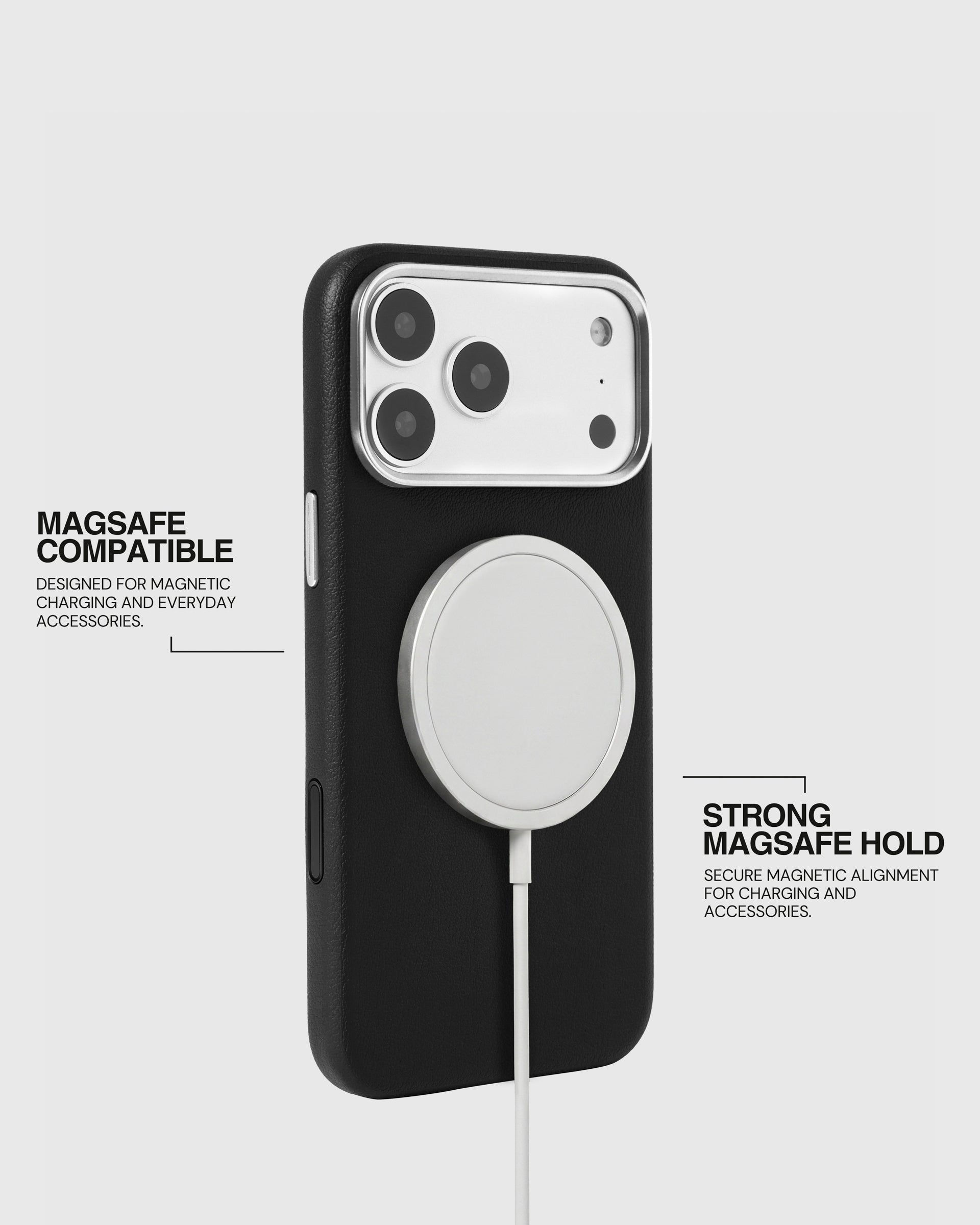 BEZEL LEATHER PHONE CASE — BLACK