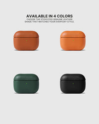 Cognac, Orange, Green and Black AirPods cases displayed together