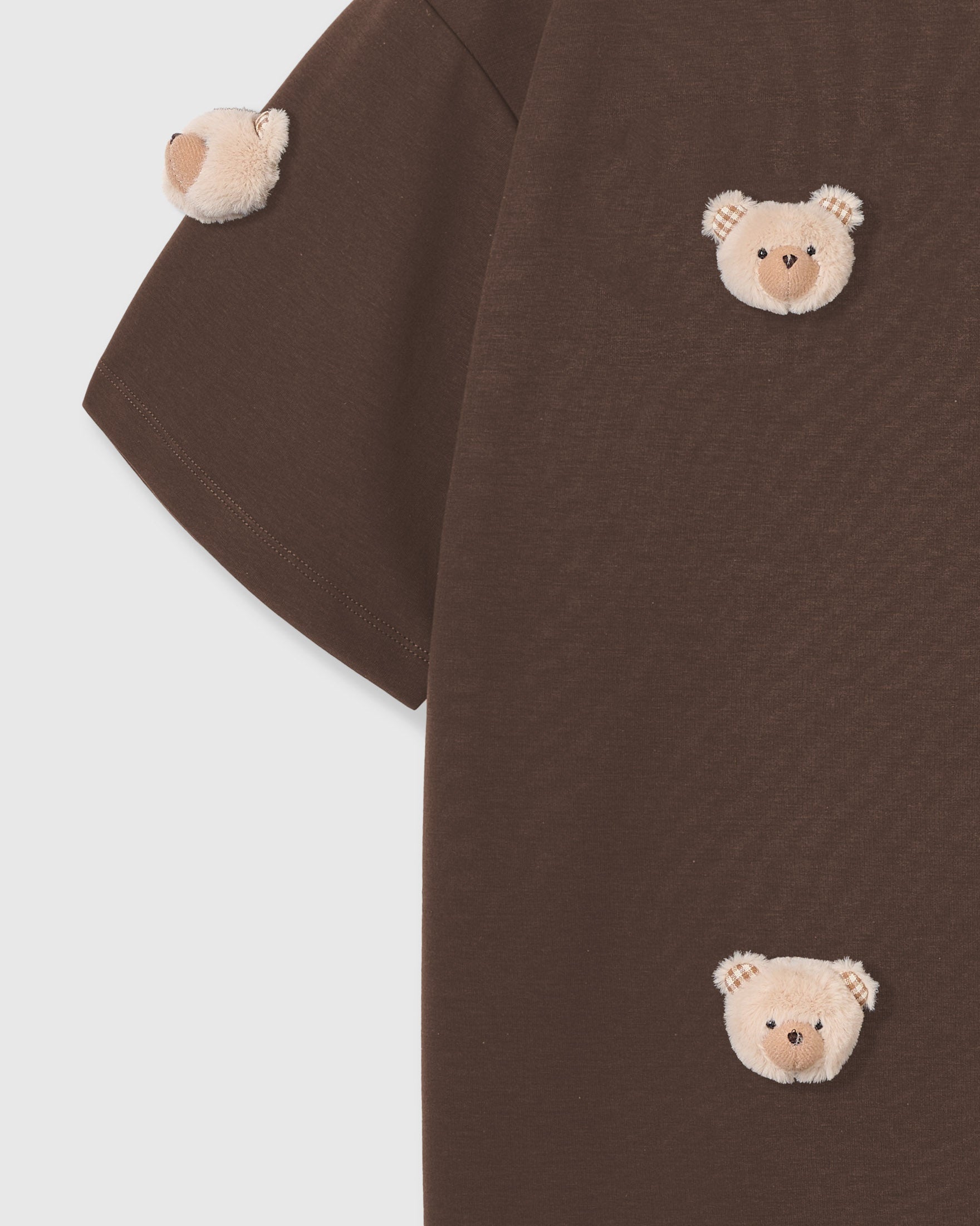 KHAKI TEDDY CHECK-EAR NA PALAMUT NA T-SHIRT