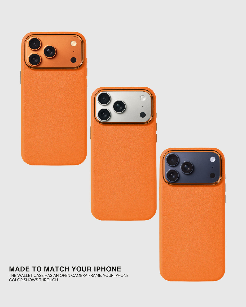 BEZEL LEATHER PHONE CASE — ORANGE