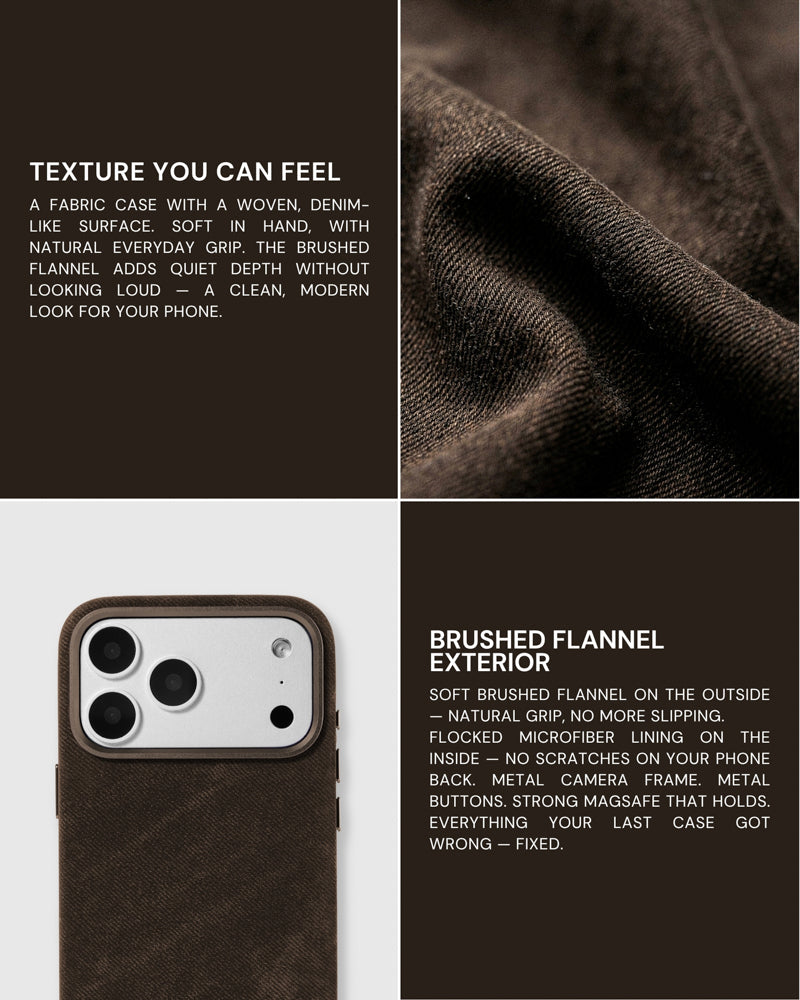 DENIM PHONE CASE — BROWN