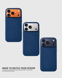 BEZEL LEATHER PHONE CASE — NAVY