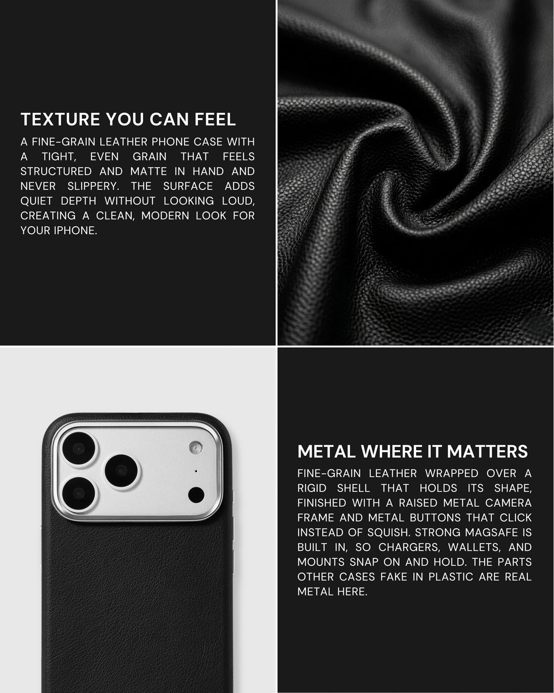 BEZEL LEATHER PHONE CASE — BLACK