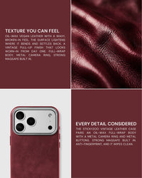 VINTAGE LEATHER NA CASE NG TELEPONO — WINE RED