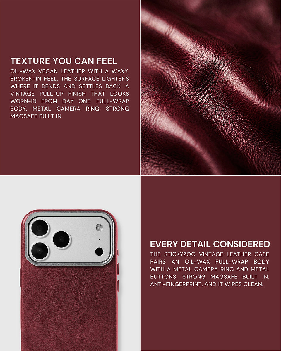 VINTAGE LEATHER NA CASE NG TELEPONO — WINE RED