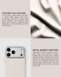 BEZEL LEATHER PHONE CASE — WHITE