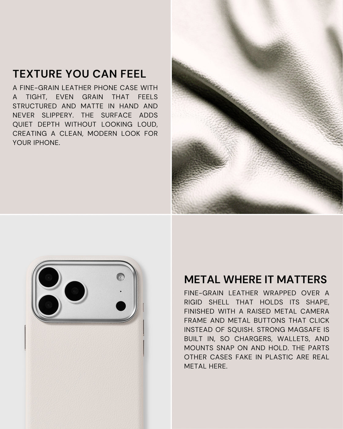 BEZEL LEATHER PHONE CASE — WHITE