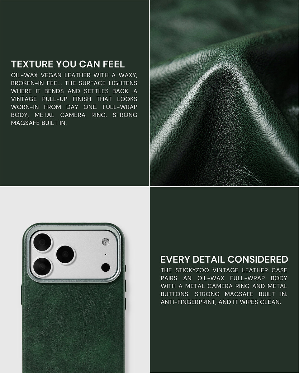 VINTAGE LEATHER PHONE CASE — GREEN