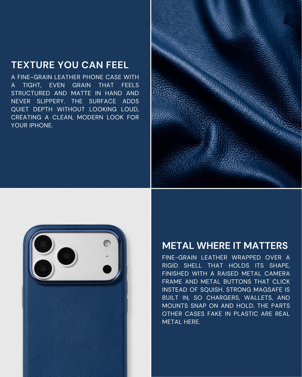 BEZEL LEATHER PHONE CASE — NAVY