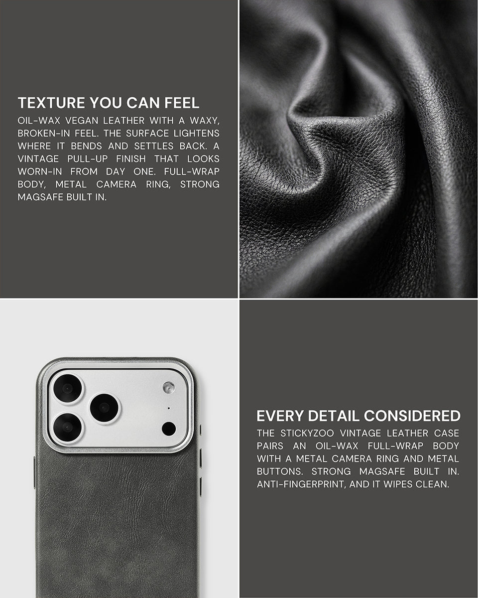 VINTAGE LEATHER NA CASE NG TELEPONO — GREY