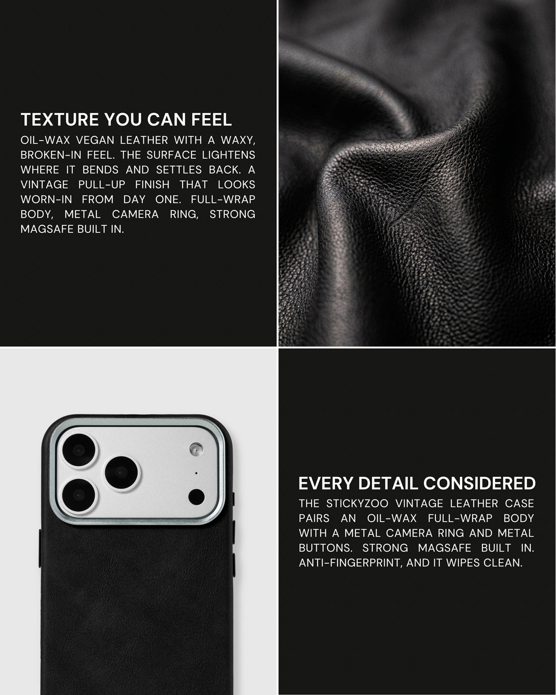 VINTAGE LEATHER NA CASE NG TELEPONO — BLACK