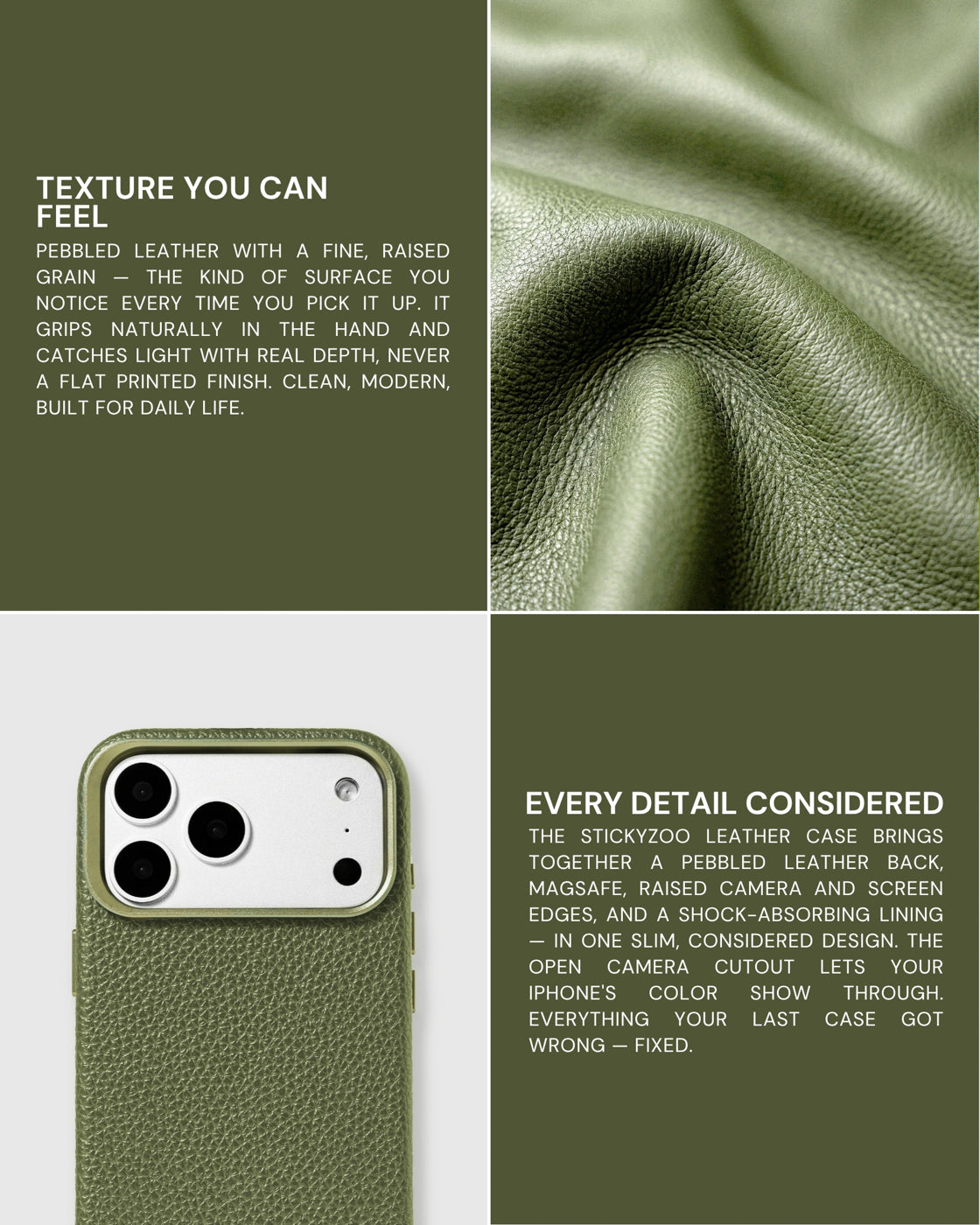 TEXTURED LEATHER CASE — OLIVE