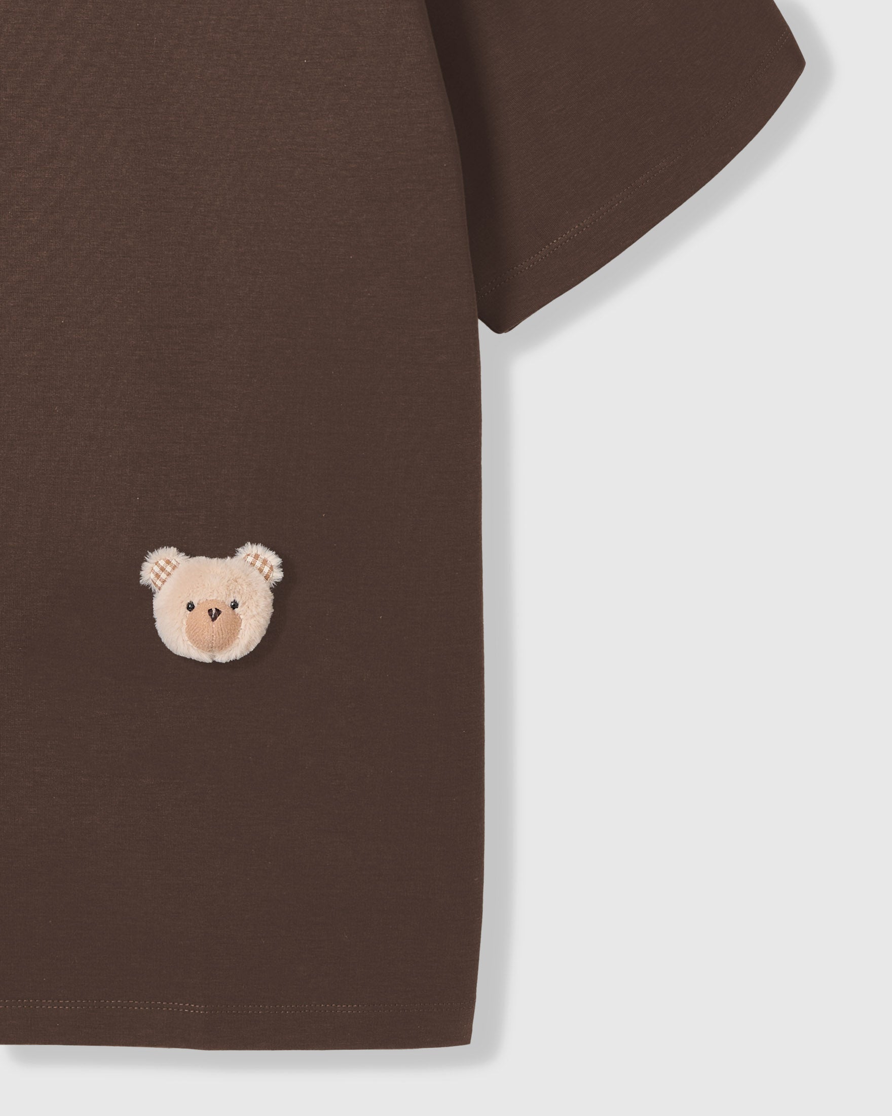 KHAKI TEDDY CHECK-EAR NA PALAMUT NA T-SHIRT
