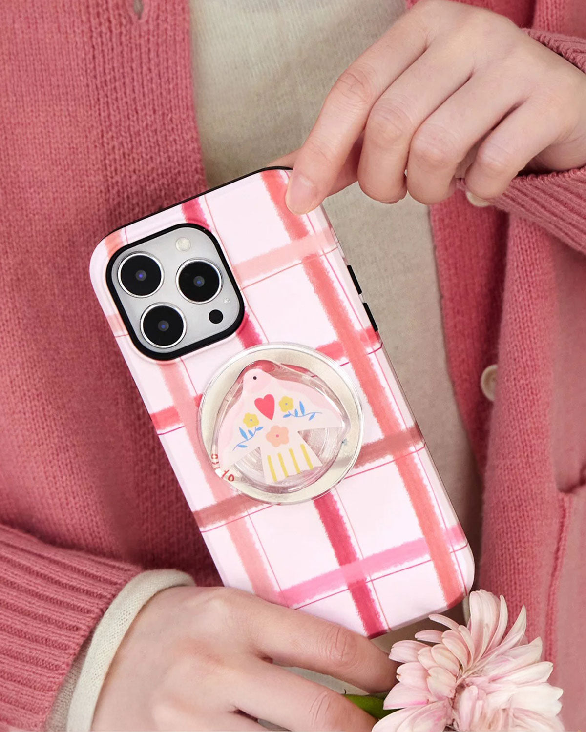 Pink Plaid Bird Phone Case