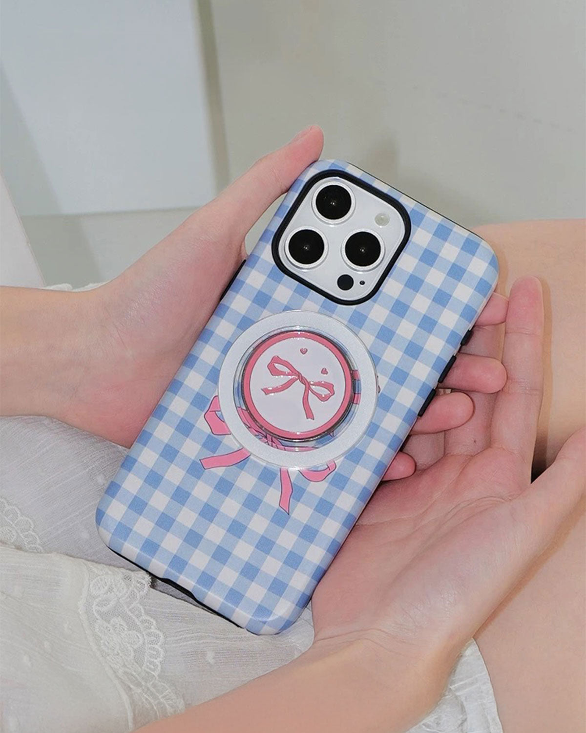BLUE BOW GINGHAM PHONE CASE